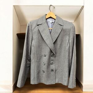 Pendleton Gray Pinstripe Virgin Wool Blazer Double Breasted Academia Size 12